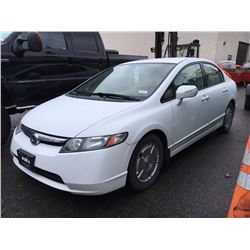 2006 HONDA CIVIC HYBRID, 4 DOOR SEDAN, WHITE, VIN # JHMFA36216S801470