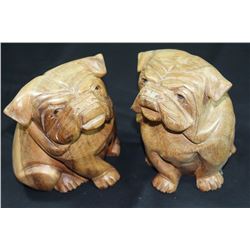 Hand Carved Wooden Bull Dog Puppies