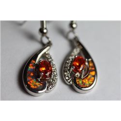 Stunning Fire Natural Opal & Spessarite Gems Earrings