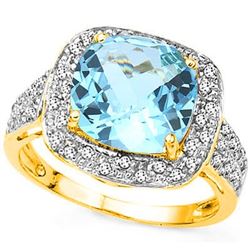 Natural Sky Blue Topaz & Diamond Ring