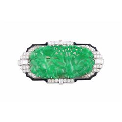 An Art Deco Jade and Diamond Brooch
