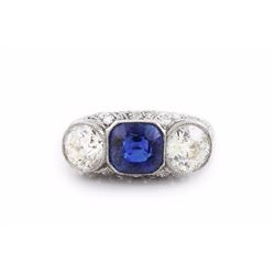 An Edwardian Three Stone Sapphire and Diamond Ring