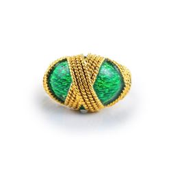 A Gold and Green Enamel Ring