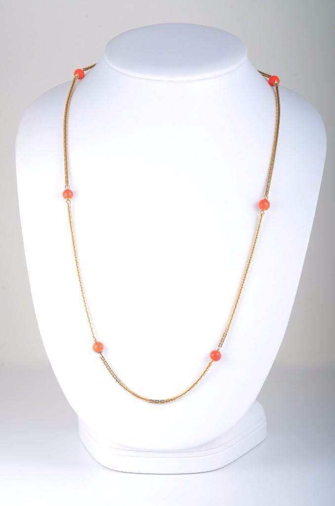 A Gold Coral Bead Necklace, by Tiffany 