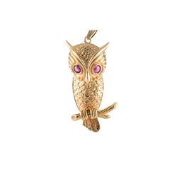 An Owl Pendant with Ruby Eyes