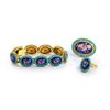 Image 1 : A Vintage Gold Brooch, Ring, and Bracelet Turquoise and Enamel Set