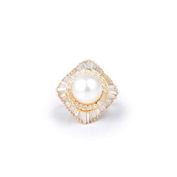 A Cultured Pearl and Diamond Gold Ring