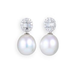 Fine Cultured Pearl and Diamond Earrings