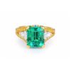 Image 1 : A Diamond and Emerald, Gold and Platinum Ring