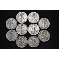 LOT OF 10 WALKING LIBERTY HALVES