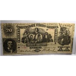 1861 $20 Confederate Note XF Grade