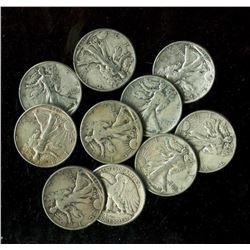 Lot of 10 Walking Liberty Half Dollars