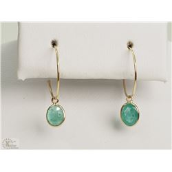 #12-14K YELLOW GOLD EMERALD HOOP EARRINGS