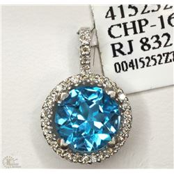 #31-14K WHITE GOLD BLUE TOPAZ & DIAMOND PENDANT