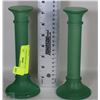 Image 1 : 2 GREEN GLASS CANDLE STICKS