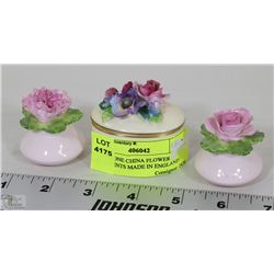 3 FINE BONE CHINA FLOWER ORNAMENTS MADE IN ENGLAND