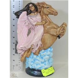 VINTAGE PORCELAIN HORSE WITH LADY STATUE