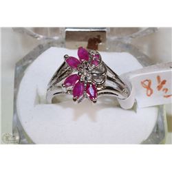 #16-NATURAL RUBY/CZ.925 SOLID SILVER RING