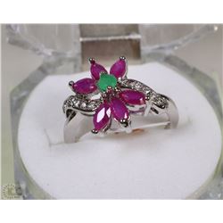 #39-NATURAL RED RUBY/EMERALD/CZ RING