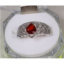 #14-NATURAL RUBY/CZ.925 SOLID SILVER RING