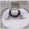 Image 1 : #32-GENUINE WHITE AKOYA PEARL/SAPPHIRE RING