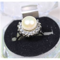 #35-GENUINE WHITE AKOYA PEARL/CZ RING