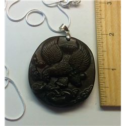 CHINESE NEPHRITE JADE EAGLE PENDANT ON CHAIN