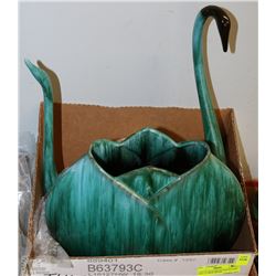 3 PCS OF BLUE MOUNTAIN POTTERY INCL 2 LARGE SWANS