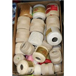 BOX OF VARIOUS CROCHET THREADS