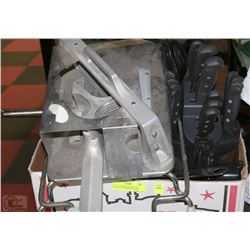 LOT OF KITCHEN KNIVES AND COMMERCIAL TOMATO CUTTER