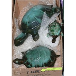 3 COLLECTIBLE BLUE MOUNTAIN POTTERY TURTLES
