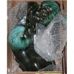 FLAT WITH 2 BLUE MOUNTAIN POTTERY LIONS