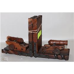 SET OF WOOD CANNON BOOKENDS