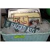 Image 1 : WICKER BASKET FILLED WITH 7 NOVELTY BAR SIGNS