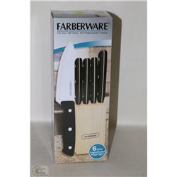 NEW FARBERWARE 6PC KNIFE SET IN BLOCK