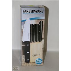 NEW FARBERWARE 6PC KNIFE SET IN BLOCK