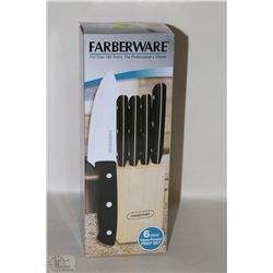 NEW FARBERWARE 6PC KNIFE SET IN BLOCK