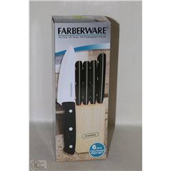 NEW FARBERWARE 6PC KNIFE SET IN BLOCK