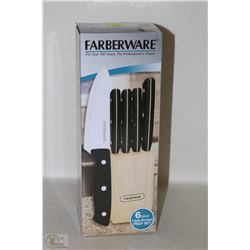 NEW FARBERWARE 6PC KNIFE SET IN BLOCK
