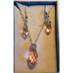PALE PINK SWAROVSKI CRYSTAL PENDANT & EARRINGS