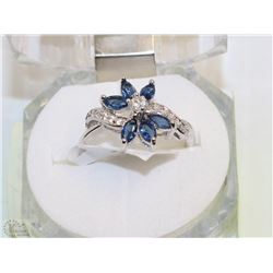 #6- NATURAL SAPPHIRE/CZ.925 SOLID SILVER RING