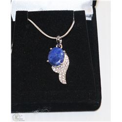 #1-NATURAL BLUE SAPPHIRE &CZ .925 SOLID SILVER PEN