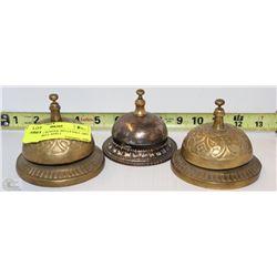 3 ANTIQUE SCHOOL BELLS INCL 1863 SCHOOL BELL AND 2
