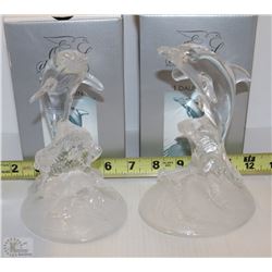PAIR OF D’ARQUES CRYSTAL DOLPHIN FIGURINES