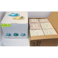 NEW IN BOX SET OF 2 -12OZ LATTE MUGS WITH SAUCERS