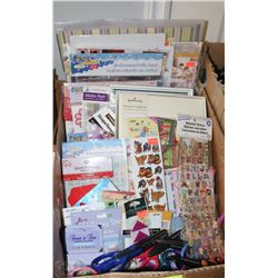 BOX OF CRAFTING SUPPLIES INCLUDING SCISSORS,