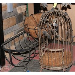 WROUGHT IRON BIRD CAGE , HANGING BASKET & FLOOR