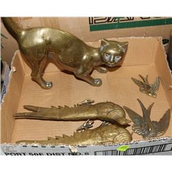 DECORATIVE BRASS CAT,PHEASANTS AND BIRDS
