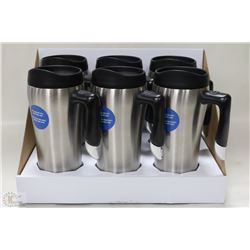 CASE OF 6 STAINLESS STEEL INSULATED TRAVEL MUGS