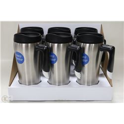 CASE OF 6 STAINLESS STEEL INSULATED TRAVEL MUGS